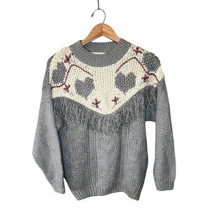 Huntington Ridge x Vintage 90s Knitted By Hand Heart Tassel Folk Sweater